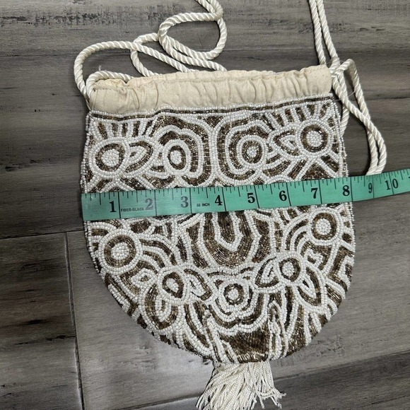 NWOT Free People Penny Beaded Pouch Bag Drawstring Cream One Size OS - Picture 8 of 9